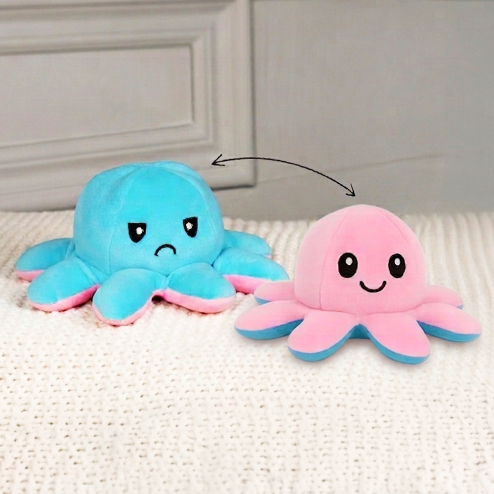 Reversible Octopus Plush Toy – Pink & Blue Mood Octopus