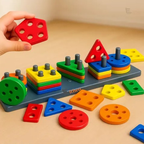 Colourful Shape Sorting & Stacking Toy – Educational Peg Board